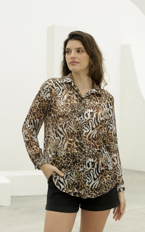 Camisa Noire - gasa estampada con brillo